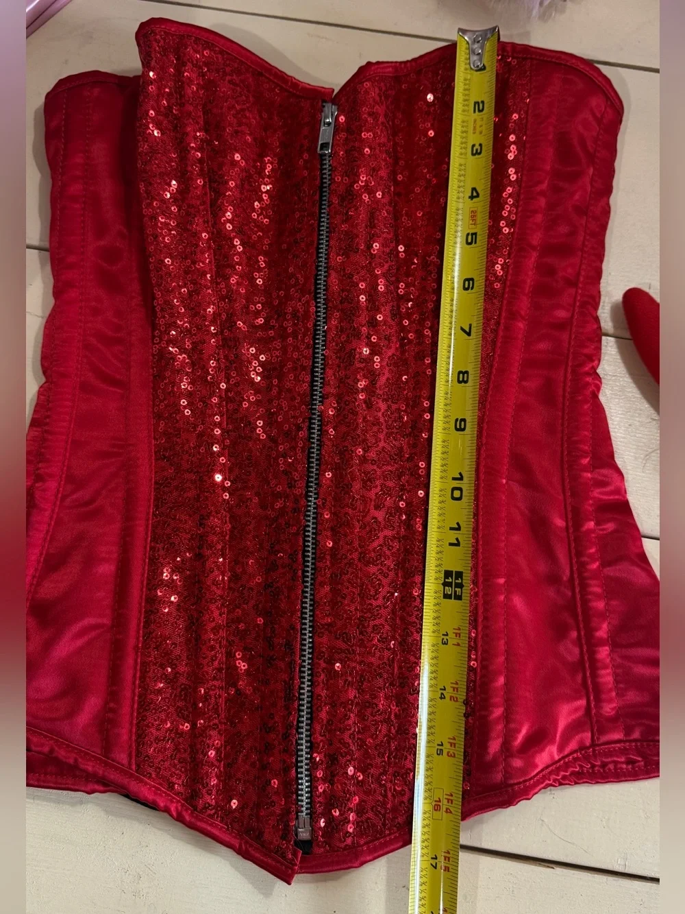 sexy corset costume Daisy Red Fishnet Thigh-High Stockings with Lace Top size S